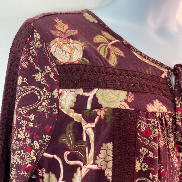 Paisley‎ Floral Crochet Trim XL Peasant Prairie Top Tie Neck Boho Laura Ingalls - Picture 6 of 12